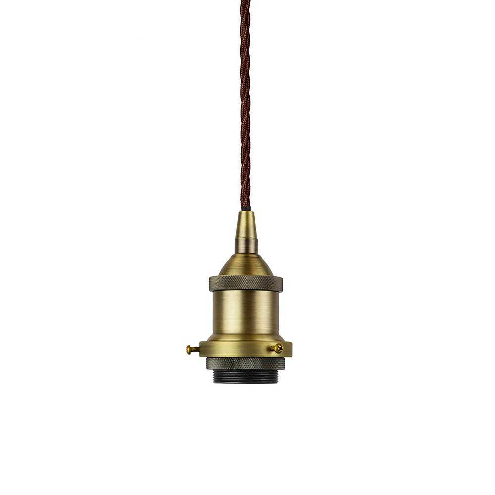 Matt Antique Brass Decorative Bulb Holder with Brown Twisted Cable