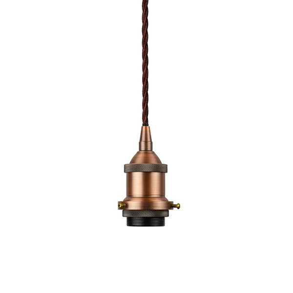Matt Antique Copper Decorative Bulb Holder with Brown Twisted Cable