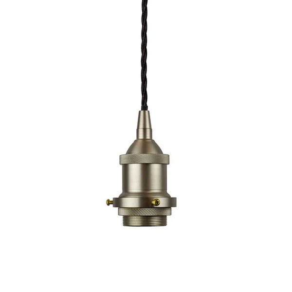 Brushed Chrome Decorative Bulb Holder with Black Twisted Cable