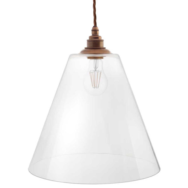 Forster Clear Cone Glass Pendant Light - Old English Brass