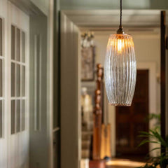 Henley Curve Fluted Glass Pendant Light - Old English Brass