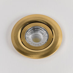 Brushed Brass Tiltable 3K Warm White Fire Rated LED 6W IP44 High CRI Dimmable Downlight