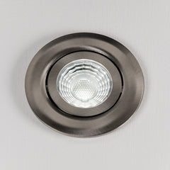 Brushed Chrome Tiltable 3K Warm White Fire Rated LED 6W IP44 High CRI Dimmable Downlight