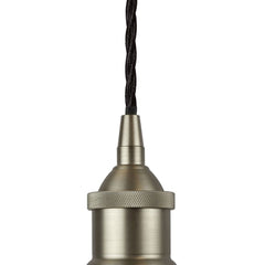 Modern Hand Painted Iron Pendant Lights Matt Black Chancery Painted Pendant Light - Brushed Chrome Lamp Holder & Ceiling Rose