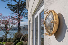 Carlisle Lacquered Brass IP66 Half Cover Prismatic Glass Wall Light - The Outdoor & Bathroom Collection