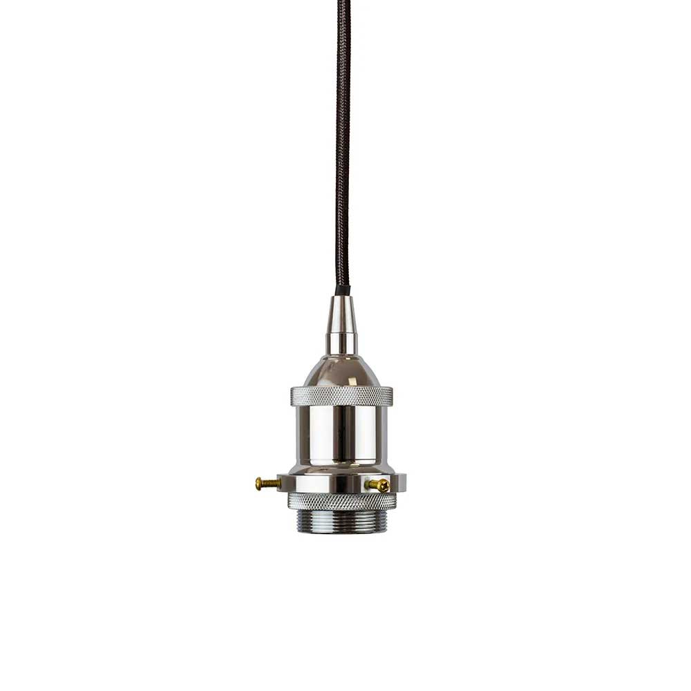 Nickel Decorative Bulb Holder with Black Round Cable - SE Home