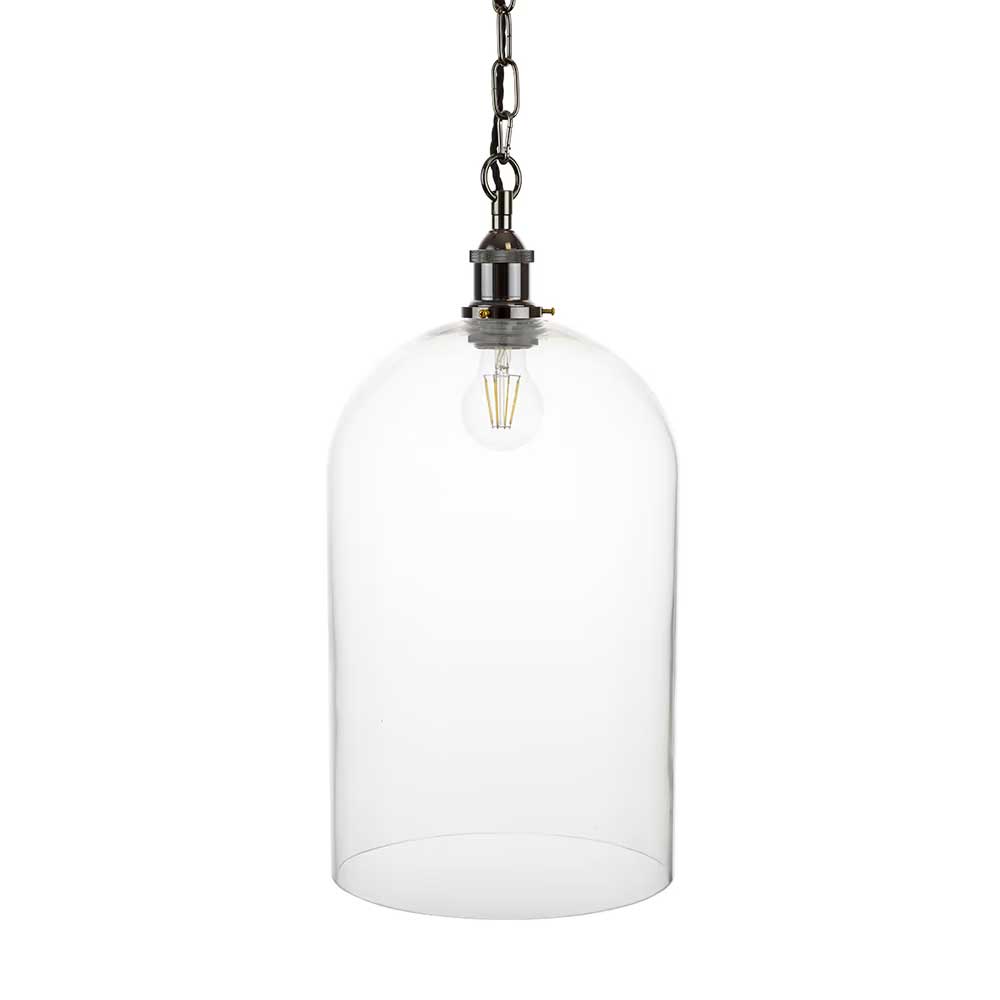 Lawrence Clear Elongated Dome Glass Pendant Light - Black Nickel - SE Home