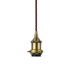 Matt Antique Brass Decorative Bulb Holder with Brown Twisted Cable