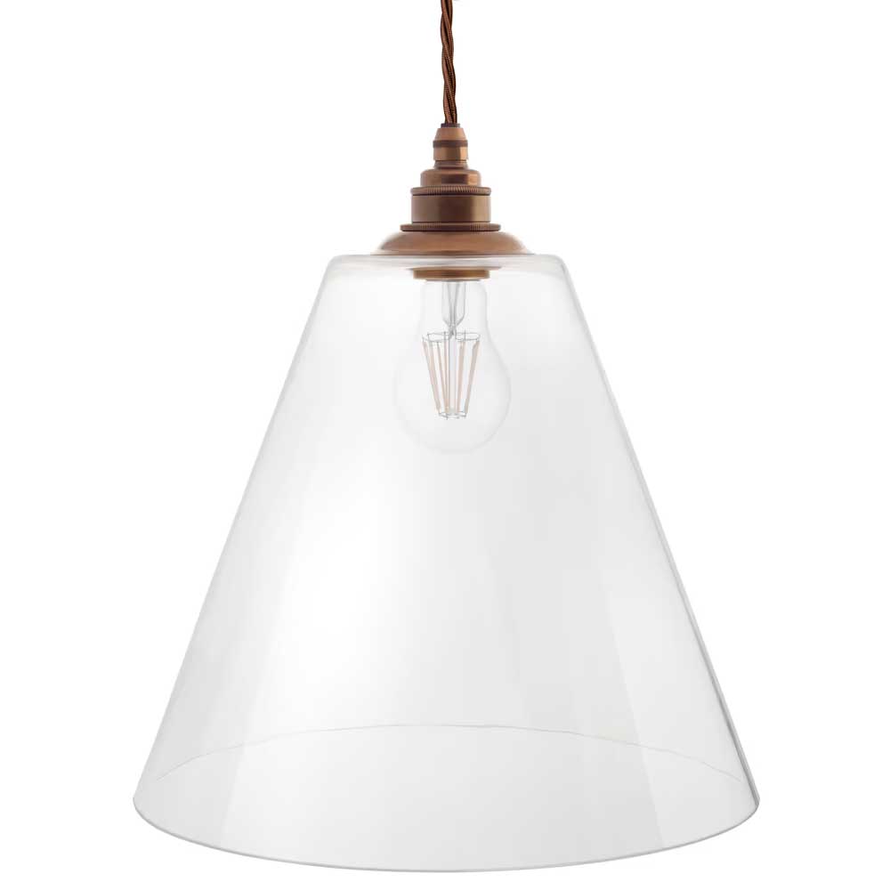 Forster Clear Cone Glass Pendant Light - Old English Brass - SE Home