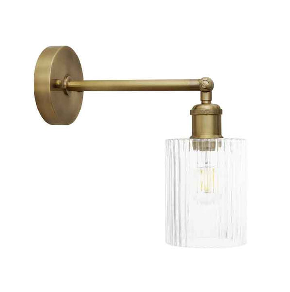 Henley Cylinde Petite Ribbed Glass Wall Light - Brass - SE Home