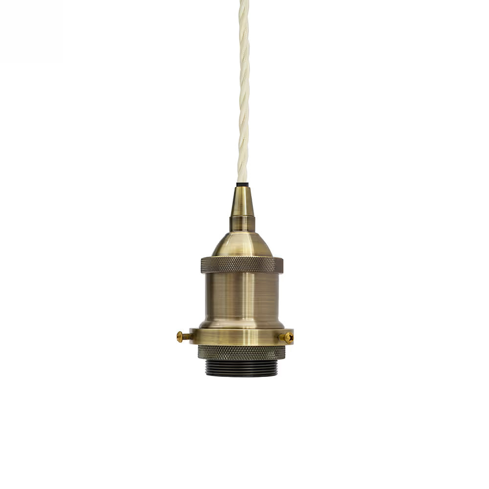 Antique Brass Decorative Bulb Holder with Cream Twisted Cable - SE Home