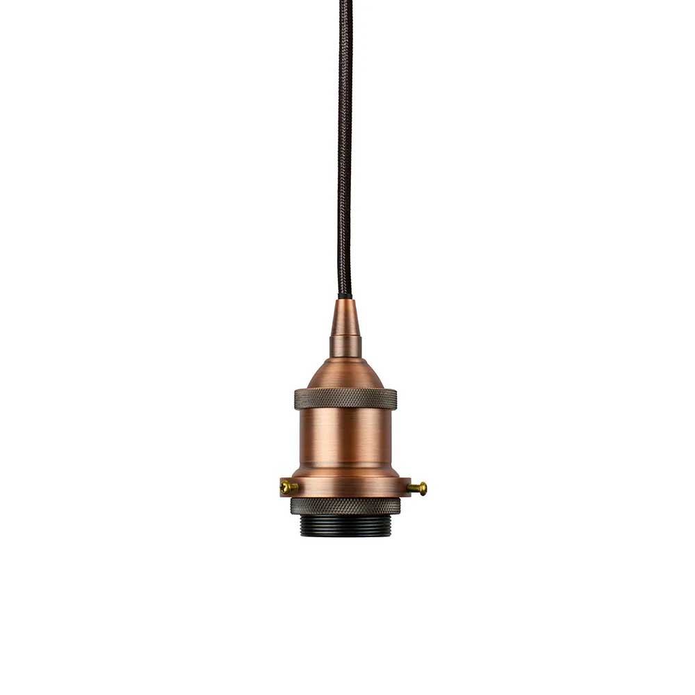 Matt Antique Copper Decorative Bulb Holder with Black Round Cable