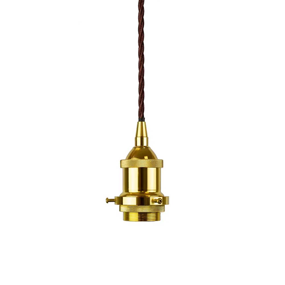 Gold Decorative Bulb Holder with Brown Twisted Cable - SE Home