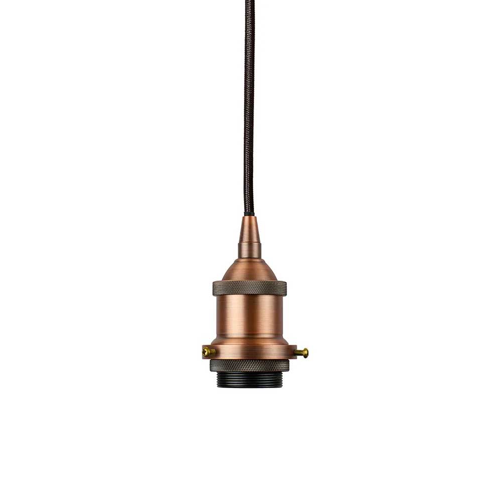 Matt Antique Copper Decorative Bulb Holder with Black Round Cable - SE Home