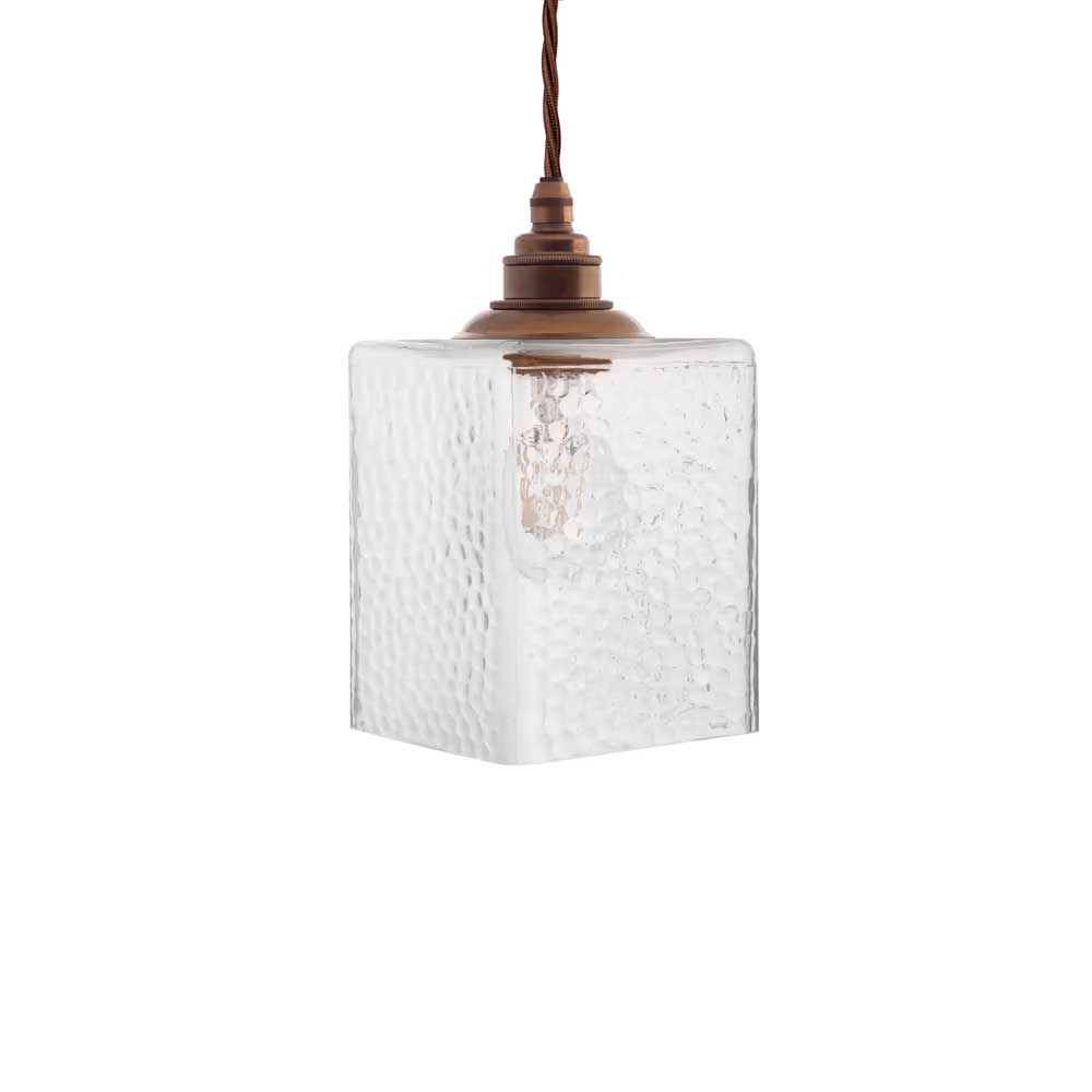 Montagu Cuboid Dappled Glass Pendant Light - Old English Brass - SE Home