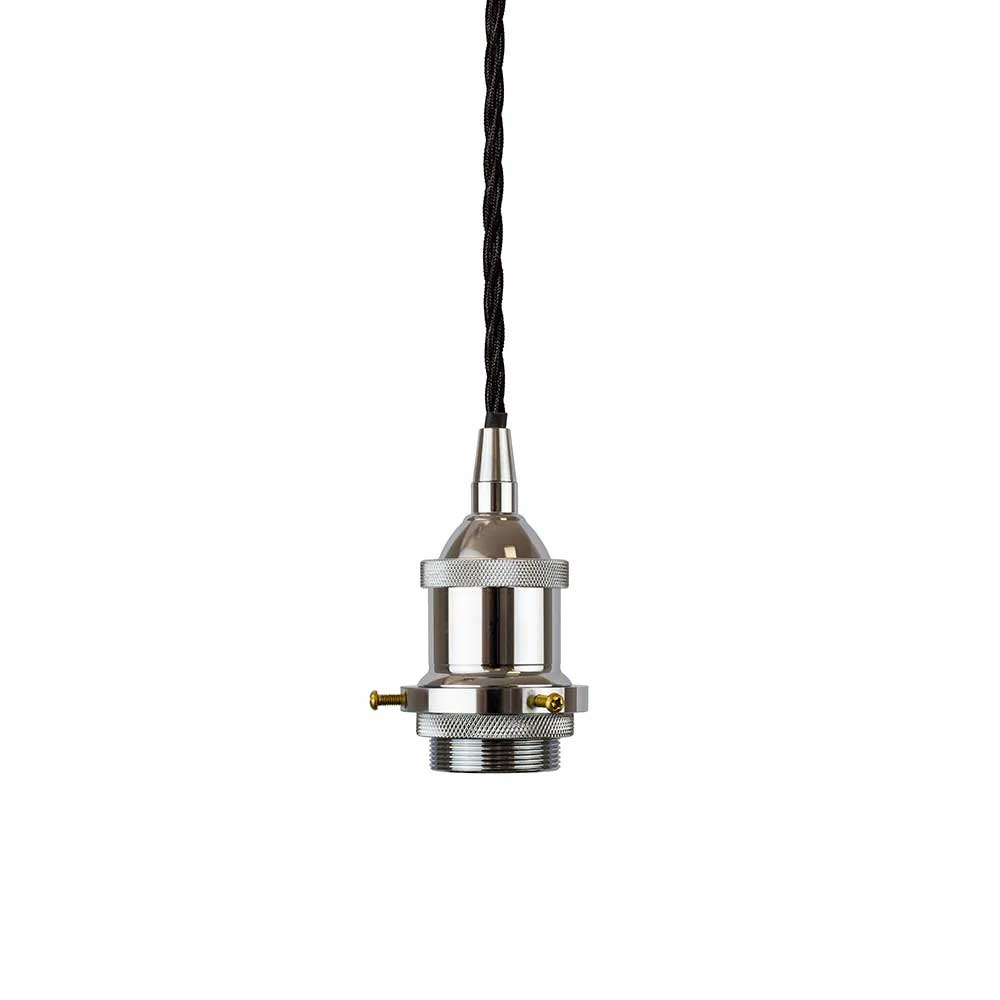 Nickel Decorative Bulb Holder with Black Twisted Cable - SE Home