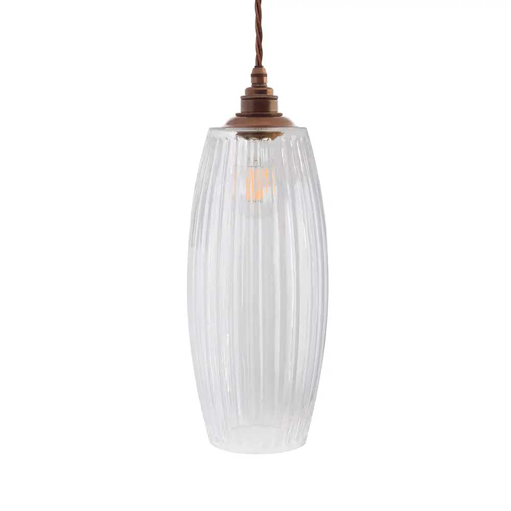 Henley Curve Fluted Glass Pendant Light - Old English Brass - SE Home