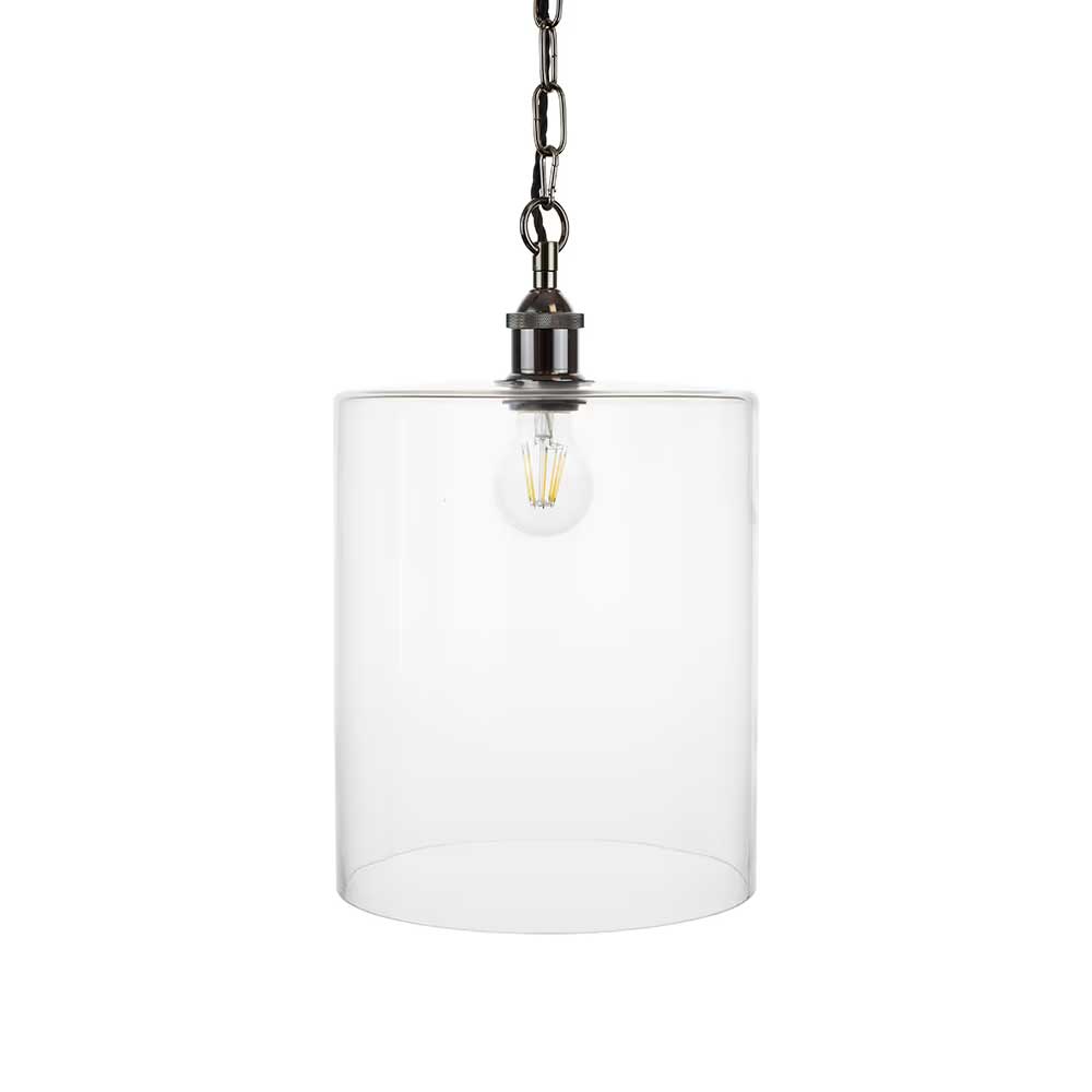 Lowell Grand Clear Large Glass Cylinder Pendant Light - Black Nickel - SE Home