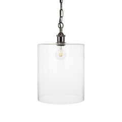 Lowell Grand Clear Large Glass Cylinder Pendant Light - Black Nickel - SE Home