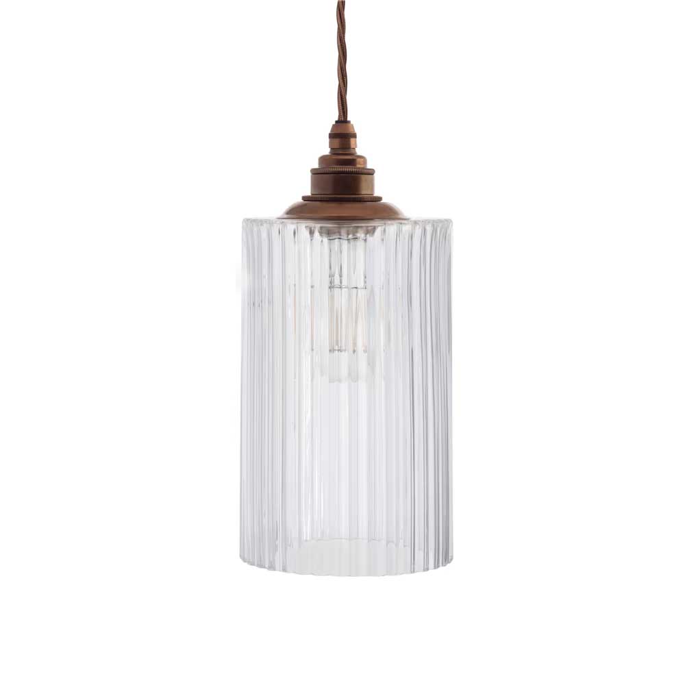 Henley Cylinde Glass Pendant Light with Small Cap - Old English Brass - SE Home