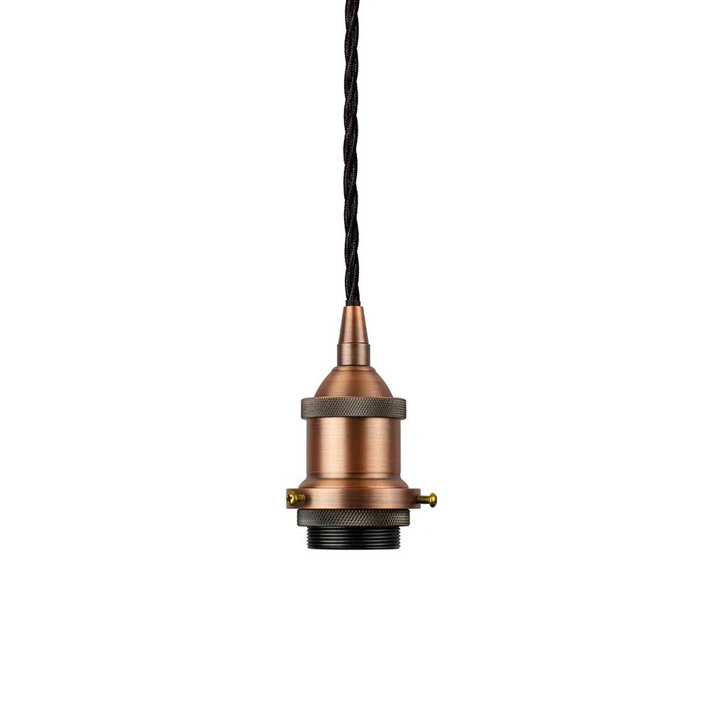 Matt Antique Copper Decorative Bulb Holder with Black Twisted Cable - SE Home