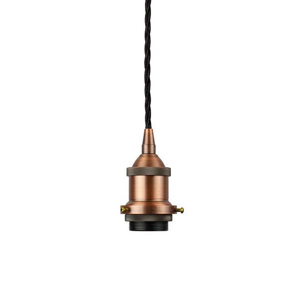 Matt Antique Copper Decorative Bulb Holder with Black Twisted Cable - SE Home