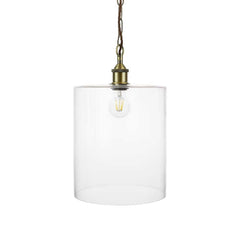 Lowell Grand Clear Large Glass Cylinder Pendant Light - Antique Brass - SE Home
