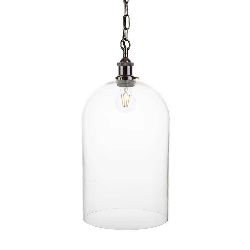 Lawrence Clear Elongated Dome Glass Pendant Light - Black Nickel