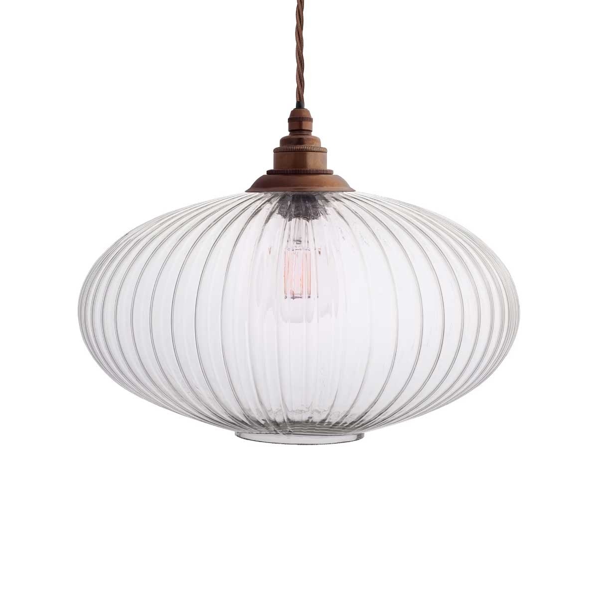 Henley Ellipse Glass Pendant Light with Small Cap - Old English Brass