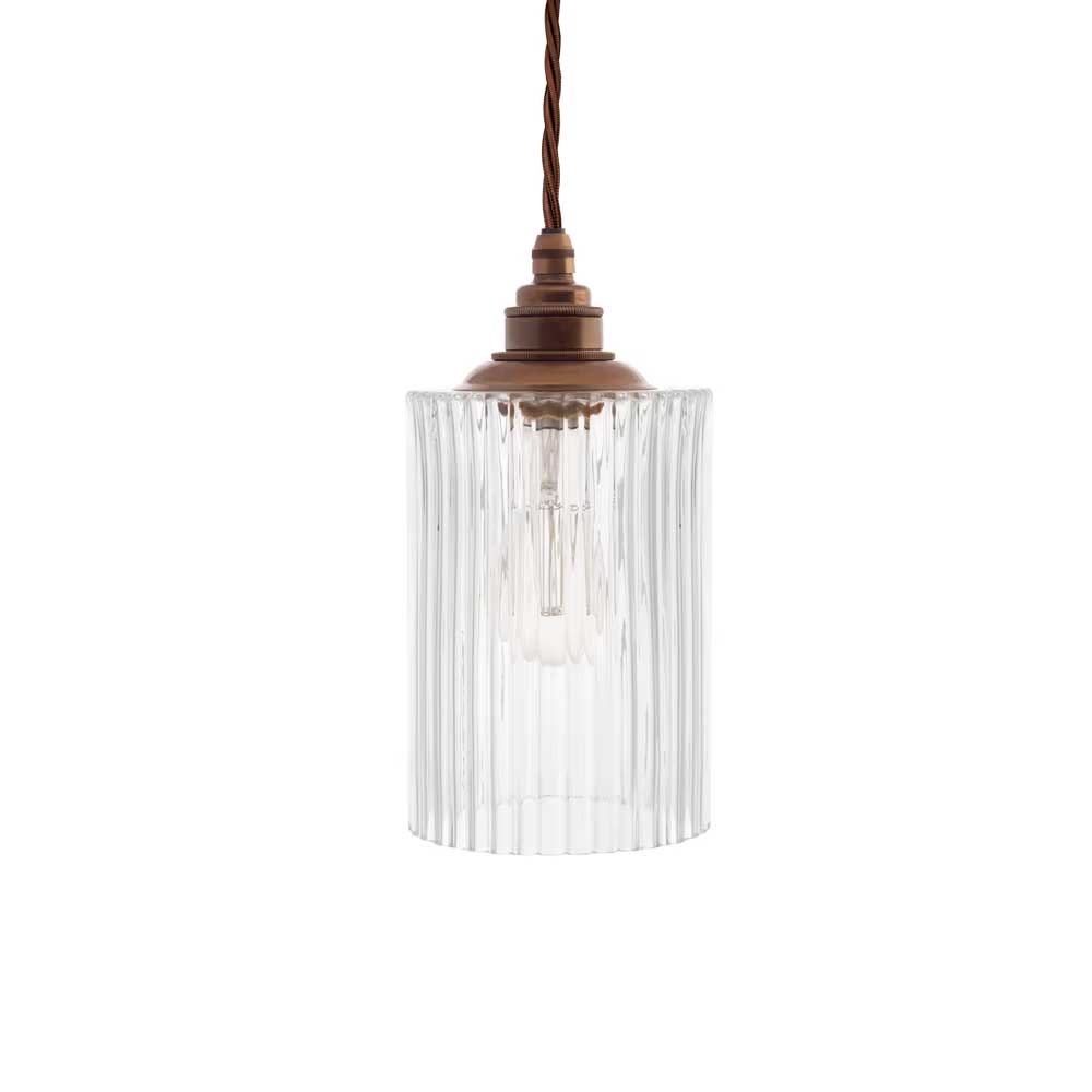 Henley Cylinde Petite Fluted Glass Pendant Light - Old English Brass