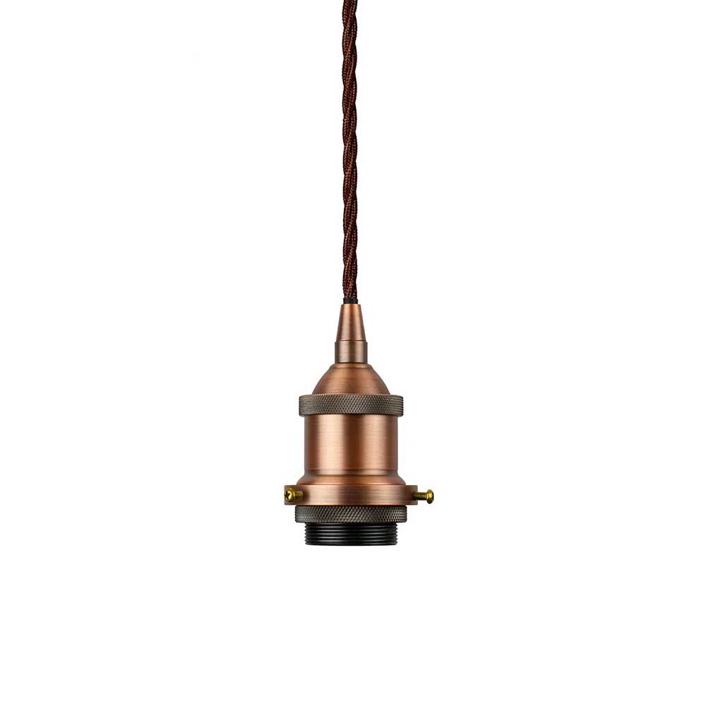Matt Antique Copper Decorative Bulb Holder with Brown Twisted Cable - SE Home