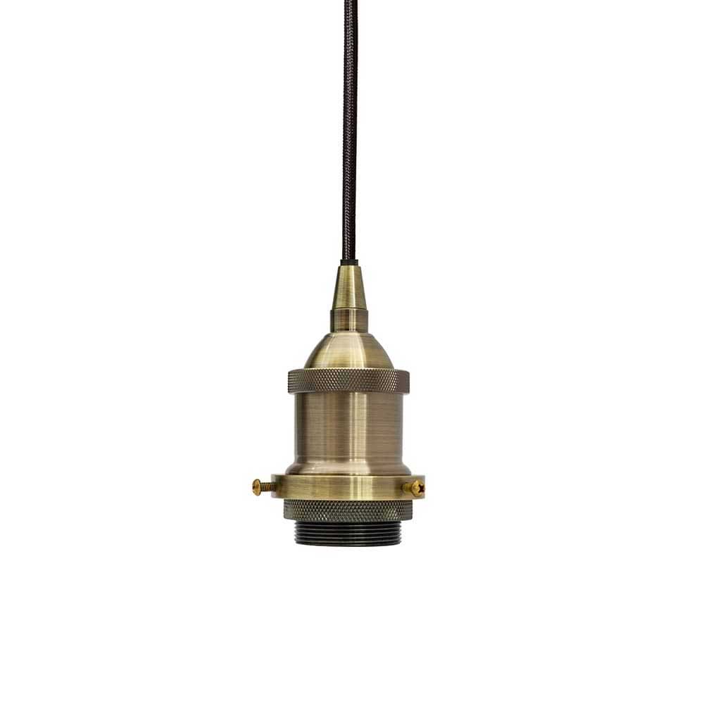 Antique Brass Decorative Bulb Holder with Black Round Cable - SE Home