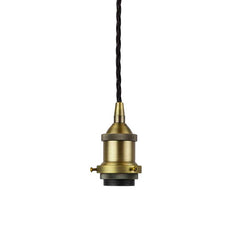 Matt Antique Brass Decorative Bulb Holder with Black Twisted Cable