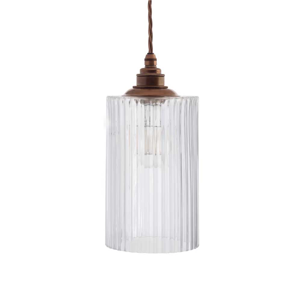 Henley Cylinde Glass Pendant Light with Small Cap - Old English Brass