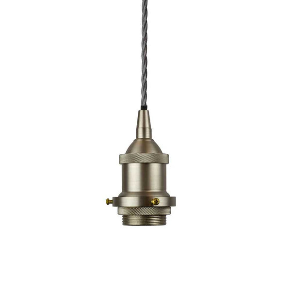 Brushed Chrome Decorative Bulb Holder with Grey Twisted Cable - SE Home