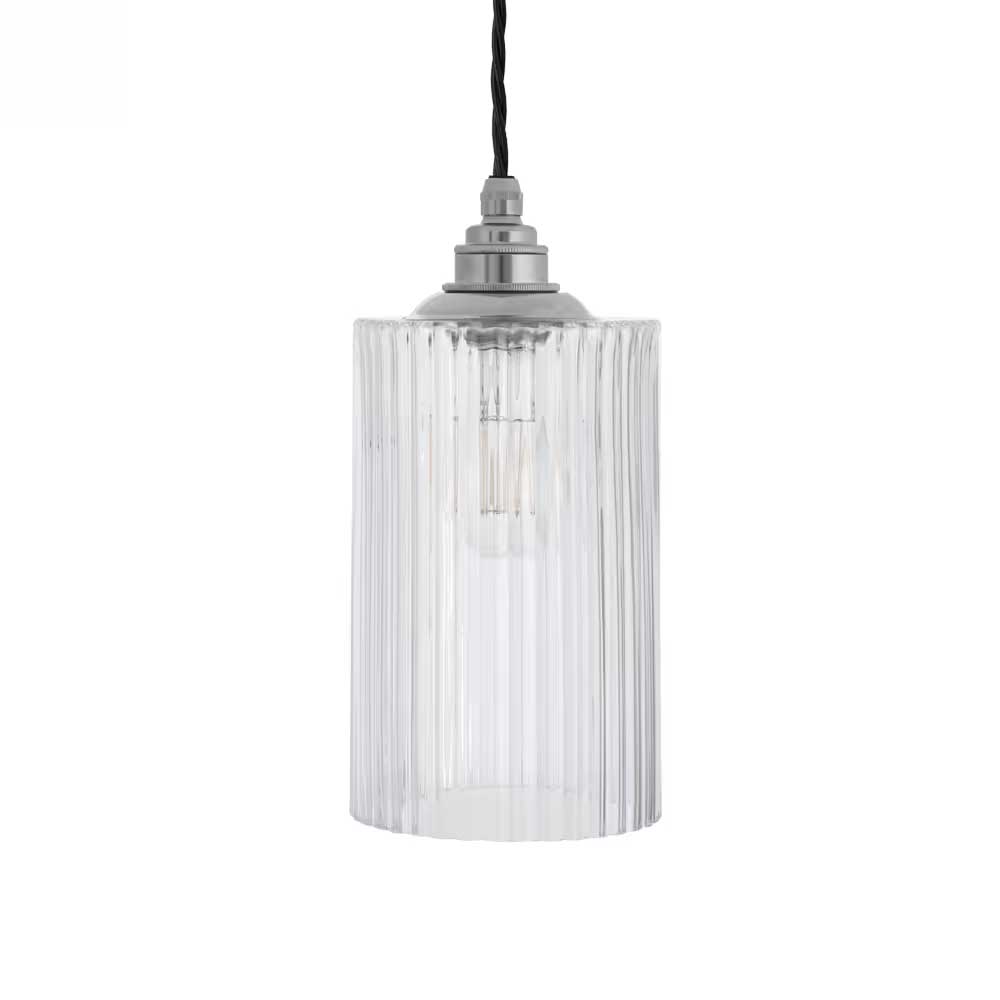 Henley Cylinde Glass Pendant Light with Small Cap - Nickel - SE Home