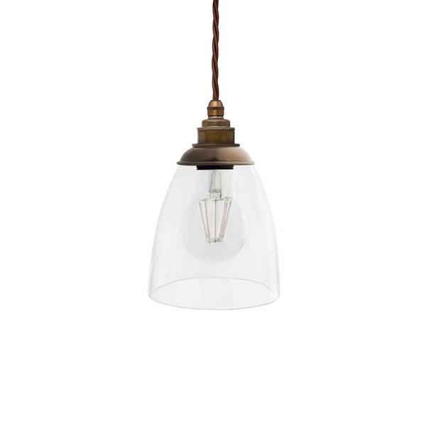 Dickens Clear Glass Pendant Light with Oxford Cap - Old English Brass - SE Home