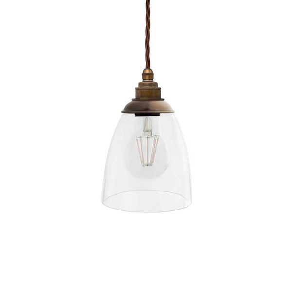 Dickens Clear Glass Pendant Light with Oxford Cap - Old English Brass
