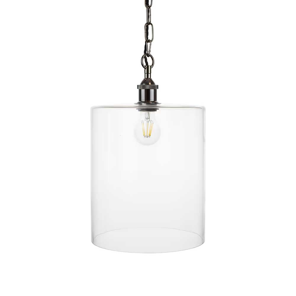 Lowell Grand Clear Large Glass Cylinder Pendant Light - Black Nickel