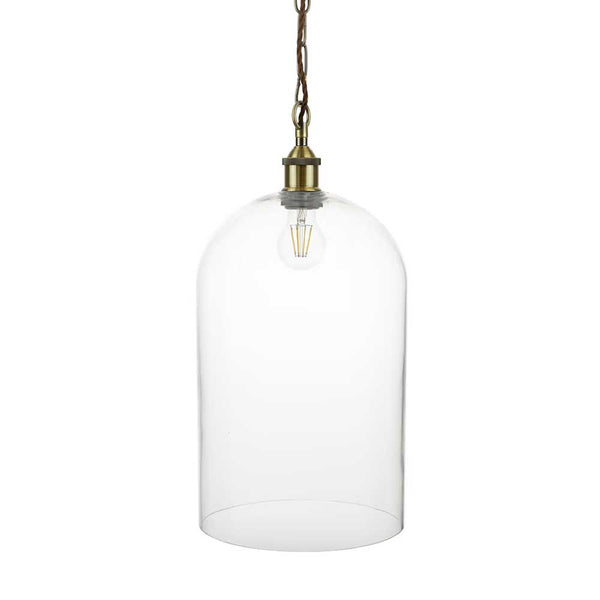 Lawrence Clear Elongated Dome Glass Pendant Light - Antique Brass