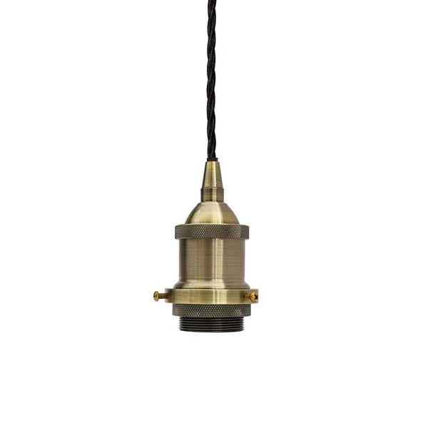 Antique Brass Decorative Bulb Holder with Black Twisted Cable - SE Home