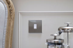 Screwless Raised - Brushed Chrome 10A 1 Gang 2 Way Light Switch - White Trim - SE Home