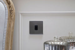 Screwless Raised - Brushed Chrome 10A 1 Gang 2 Way Light Switch - Black Trim - SE Home