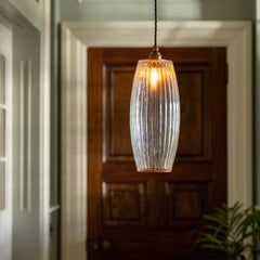 Henley Curve Fluted Glass Pendant Light - Old English Brass