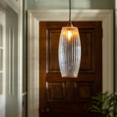 Henley Curve Fluted Glass Pendant Light - Old English Brass - SE Home