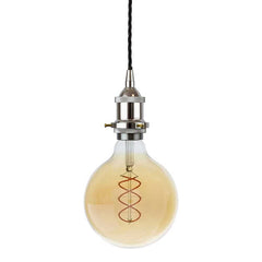 Nickel Decorative Bulb Holder with Black Twisted Cable - SE Home