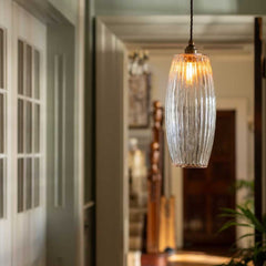 Henley Curve Fluted Glass Pendant Light - Old English Brass - SE Home