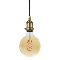 Matt Antique Brass Decorative Bulb Holder with Brown Twisted Cable - SE Home