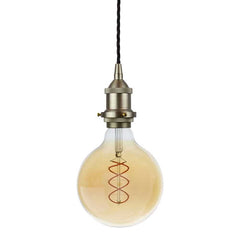 Brushed Chrome Decorative Bulb Holder with Black Twisted Cable - SE Home