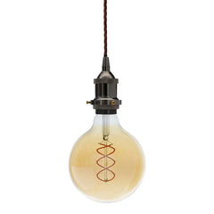 Black Nickel Decorative Bulb Holder with Brown Twisted Cable - SE Home
